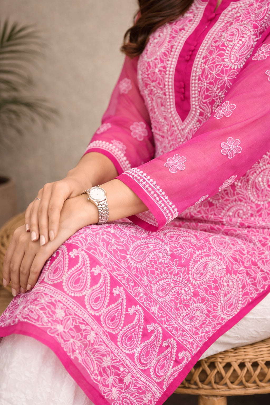 Karigiri Rani Pink Chikankari Georgette Kurti_KF0068