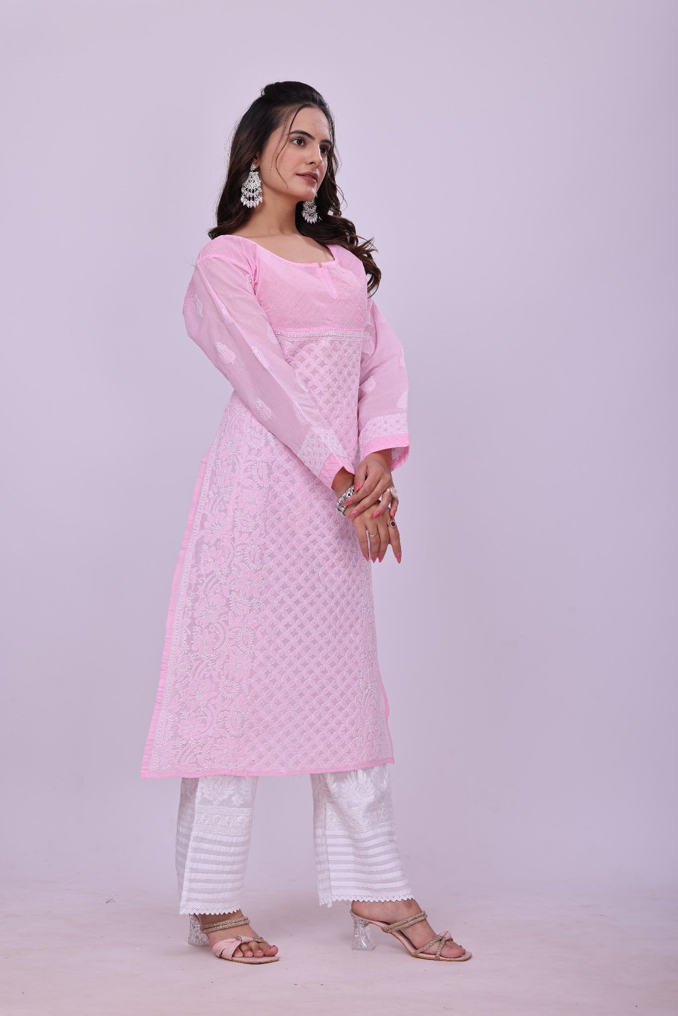 Karigiri Pink Chikankari Pure Cotton Kurta_KF0074