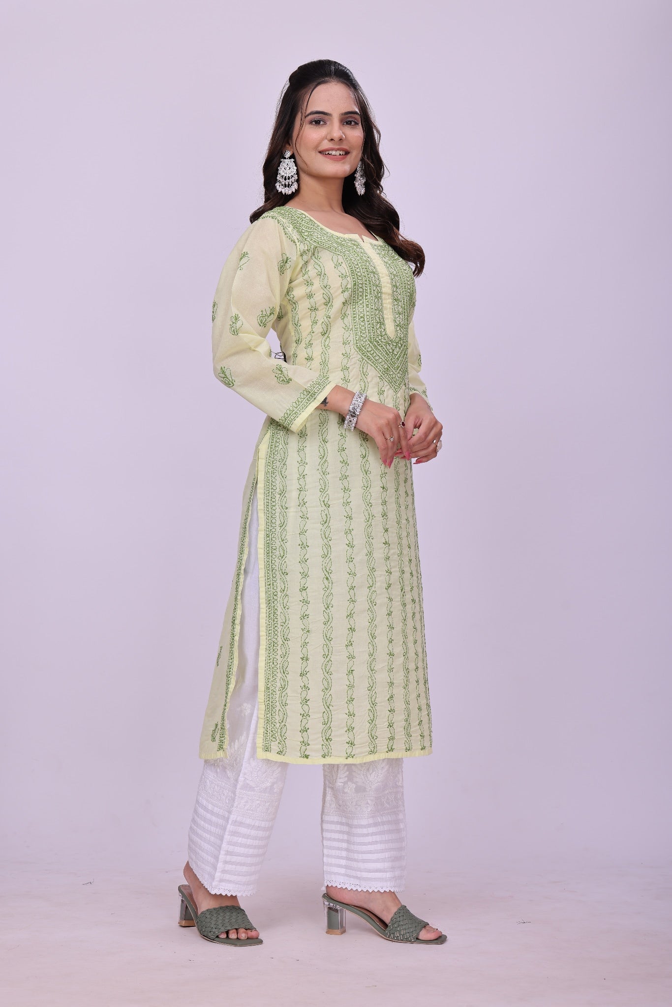 Karigiri Lemon Yellow Chikankari Cotton Kurta_KF0096
