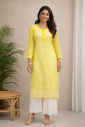 Karigiri Yellow Chikankari Georgette Kurti Women_KF0052