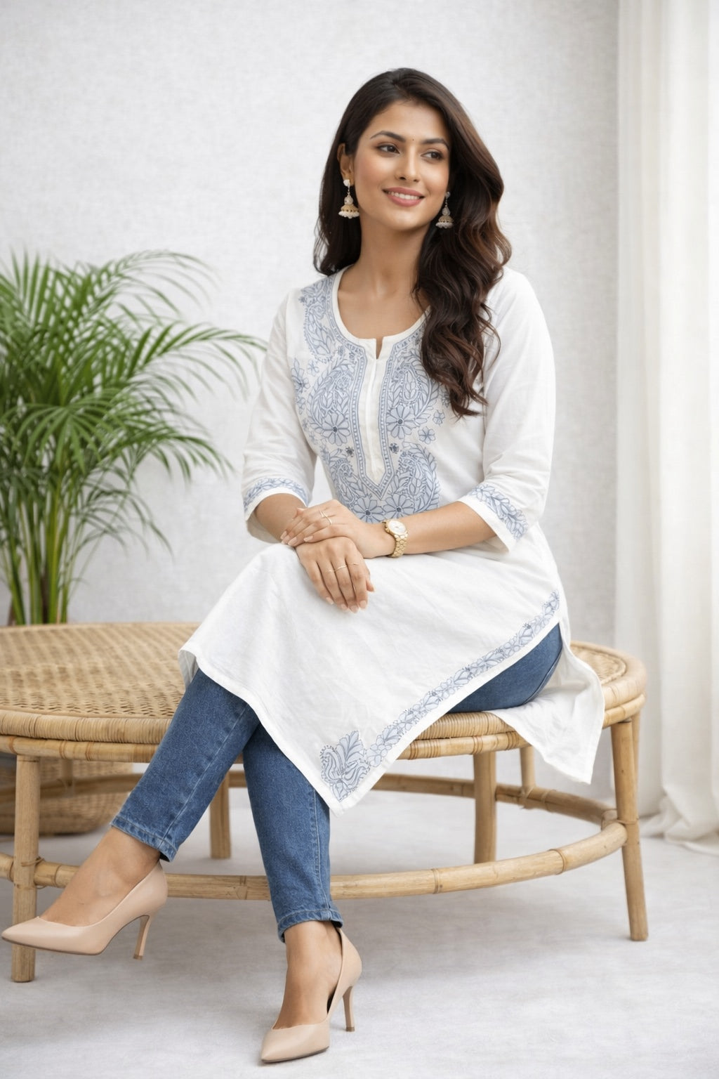 Karigiri White Chikankari Cotton Kurti Women_KF0107