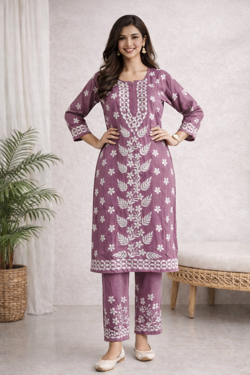 Karigiri Dusty Mauve Chikankari Kurti Set_KF0030
