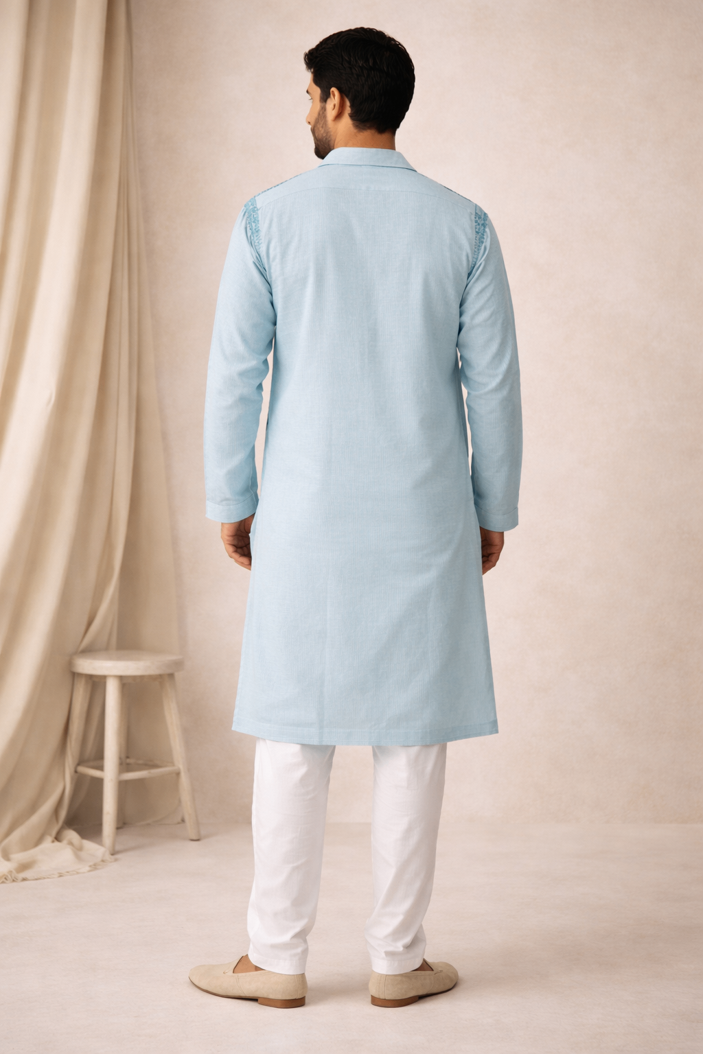 Karigiri Sky Blue Lucknowi Chikankari Cotton Men's Kurta_KF0183