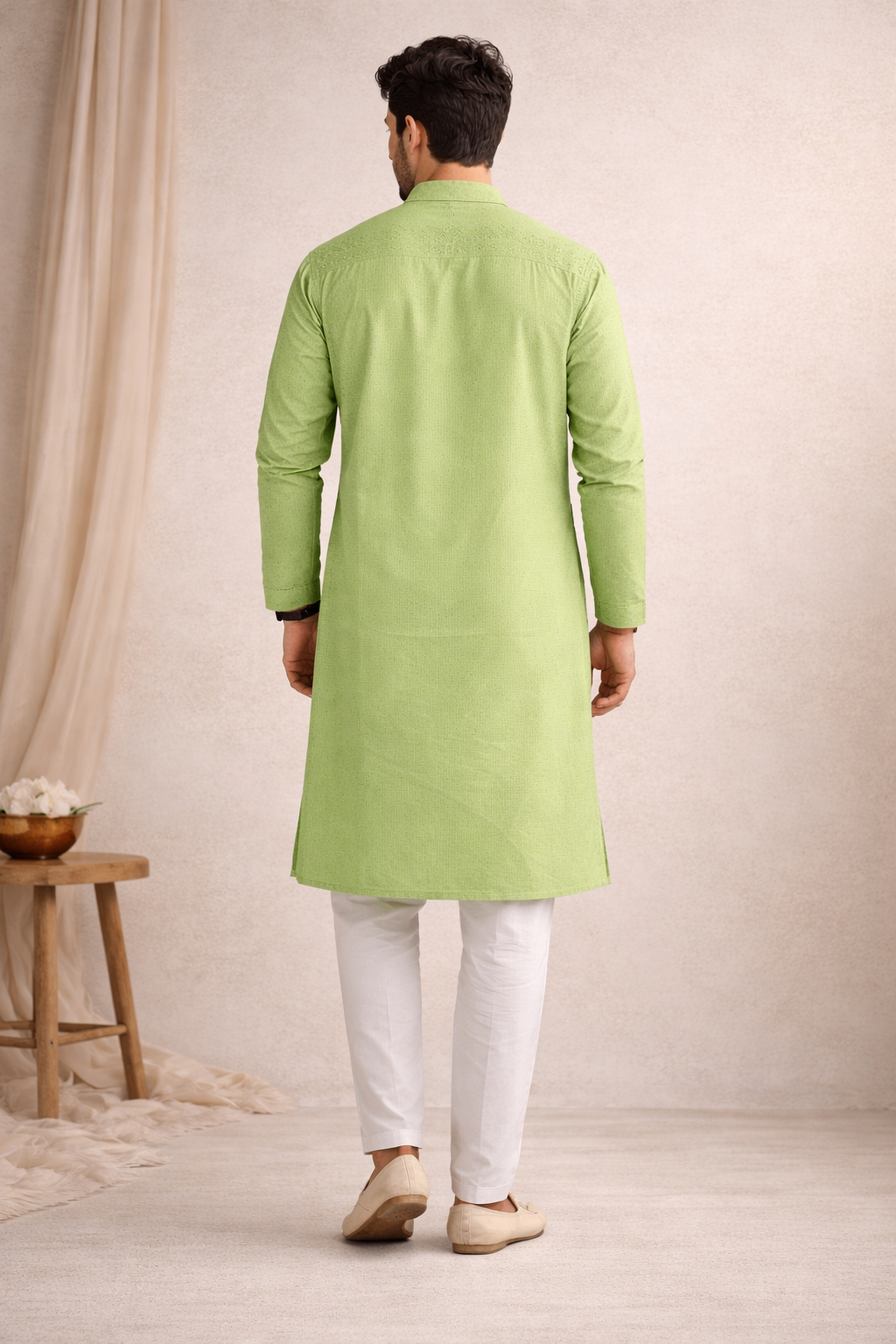 Karigiri Green Chikankari Pure Cotton Men's Kurta_KF0035