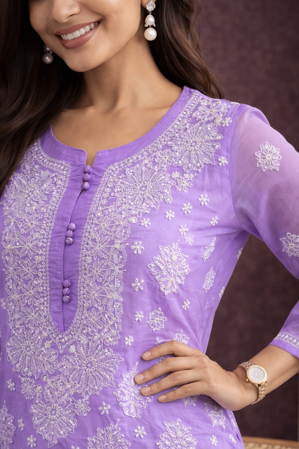 Karigiri Lavender Chikankari Georgette Kurti for Women_KF0110