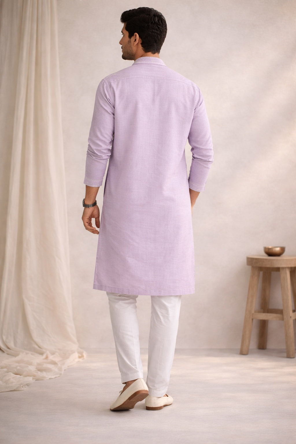 Karigiri Light Lavender Chikankari Cotton Men's Kurta_KF0034