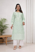 Karigiri Women's Pure Soft Cotton Kurti, Sea Green with Lucknowi Chikankari Embroidery, Straight Fit, Round Neck, 3/4 Sleeves