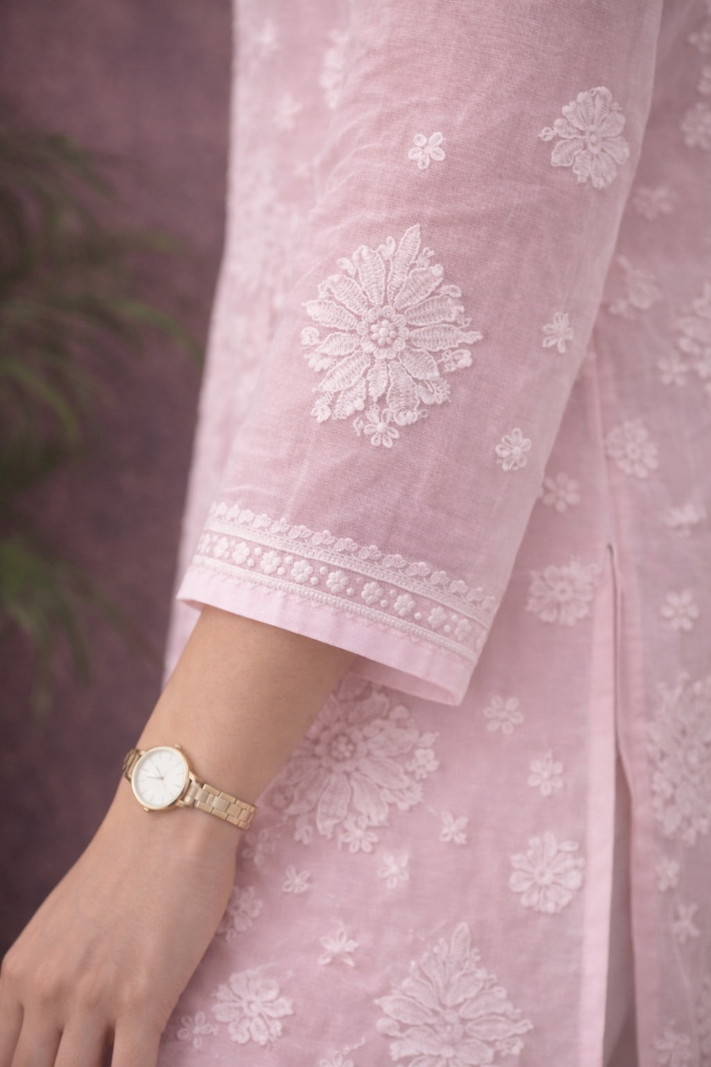 Karigiri Baby Pink Chikankari Georgette Kurti_KF0003
