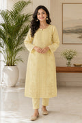 Karigiri Light Yellow Chikankari Cotton Kurti Women_KF0055