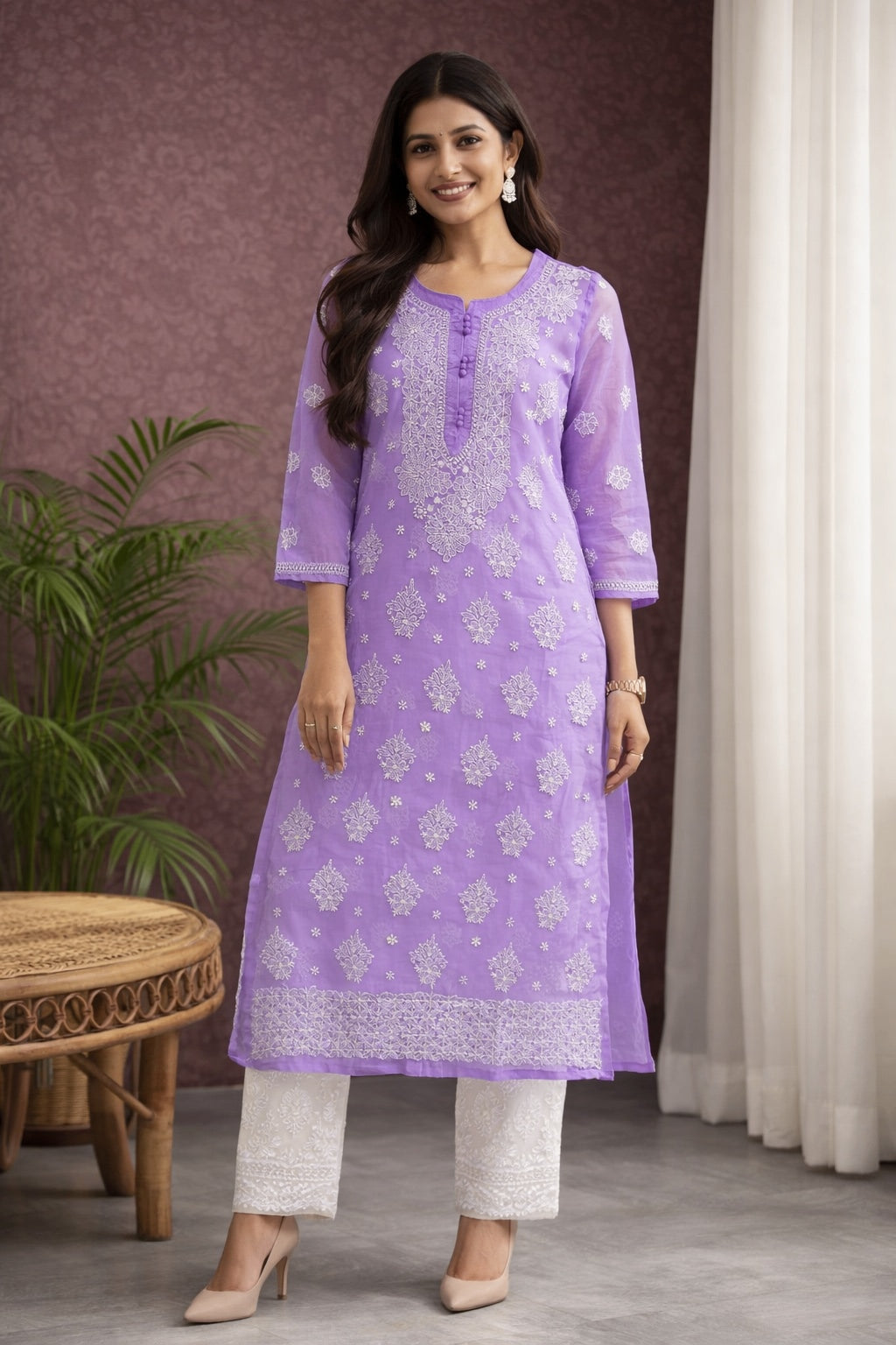 Karigiri Lavender Chikankari Georgette Kurti for Women_KF0110