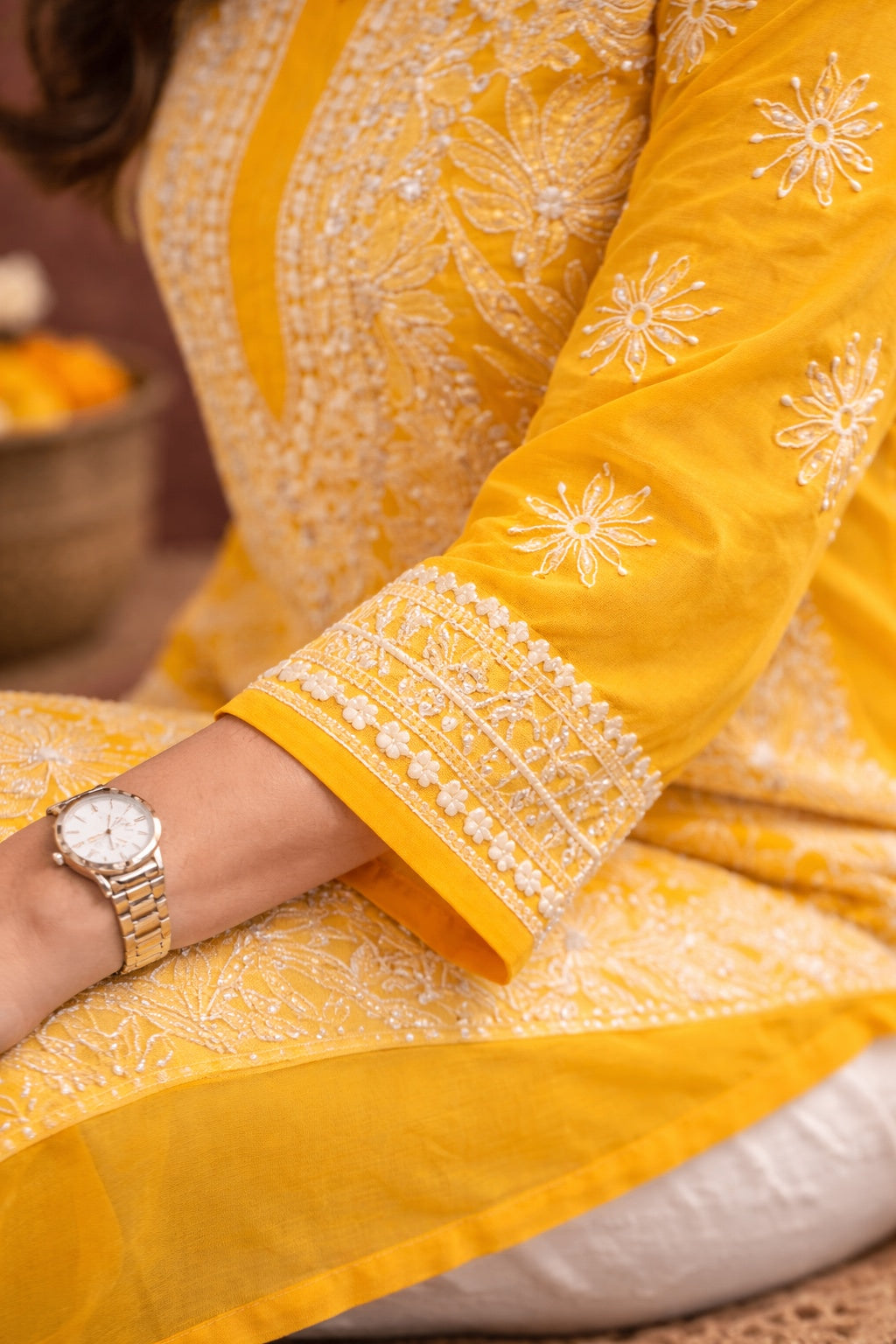 Karigiri Mustard Yellow Georgette Chikankari Kurti Women_KF0132