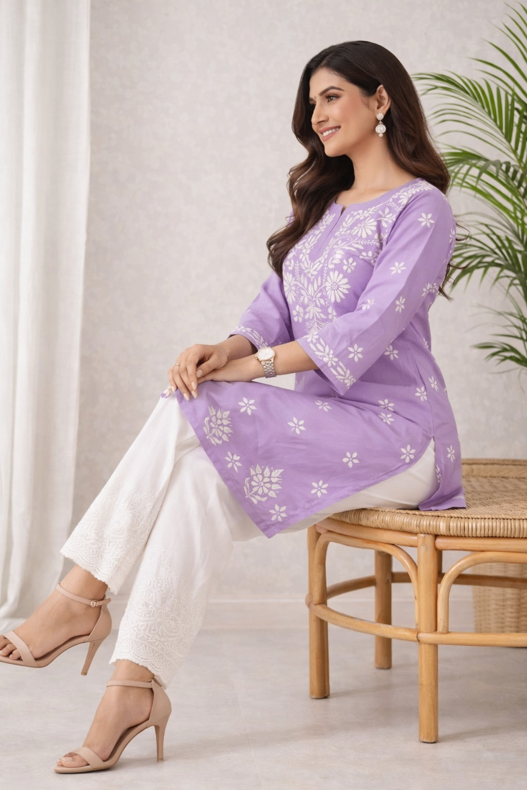 Karigiri Lavender Chikankari Rayon Short Kurti_KF0112