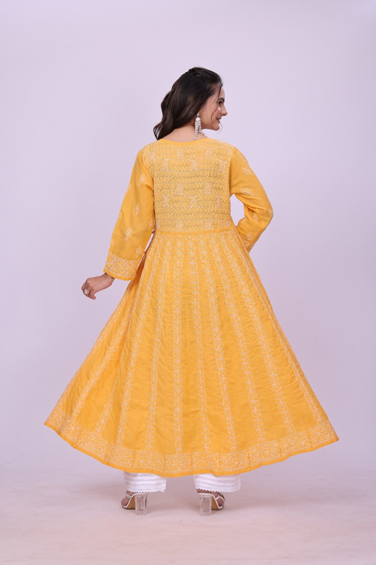 Karigiri Mustard Chikankari Anarkali Kurti Cotton_KF0130