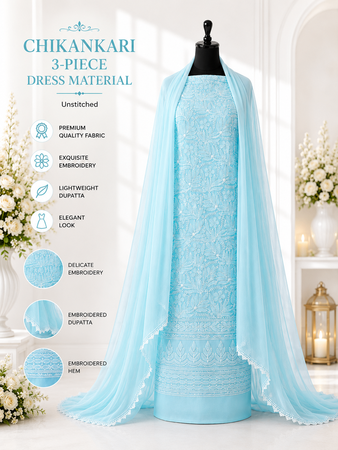 Karigiri Sky Blue Chikankari Soft Cotton Dress Material_KF0191