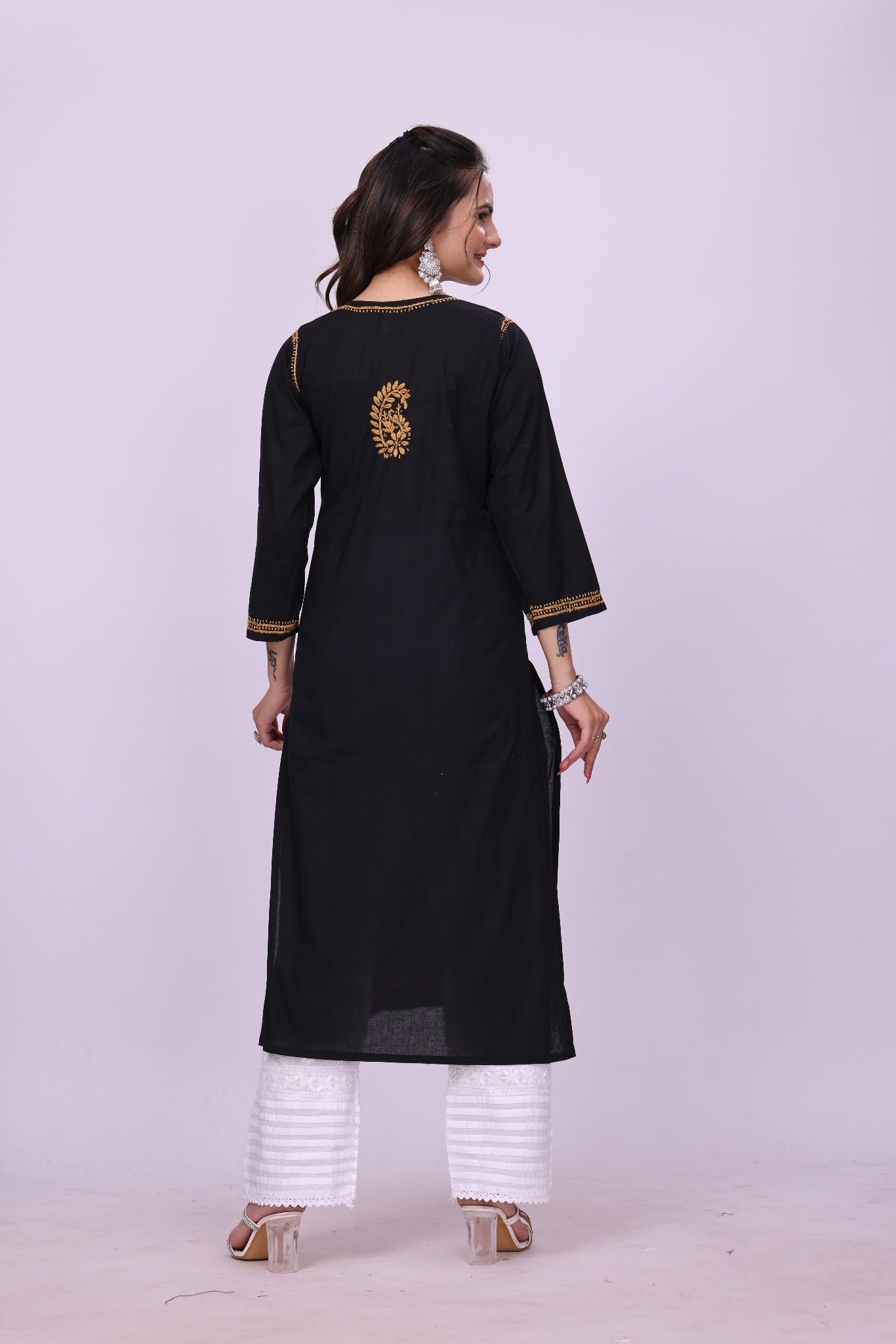 Karigiri Black Cotton Kashmiri Embroidered Kurti_KF0209
