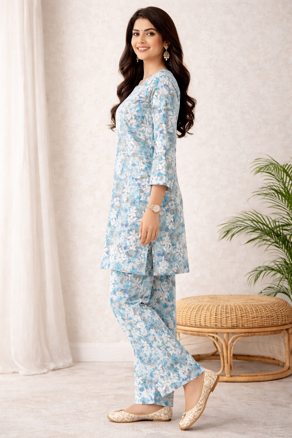 Karigiri Sky Blue Chikankari Co-ord Set Women_KF0180