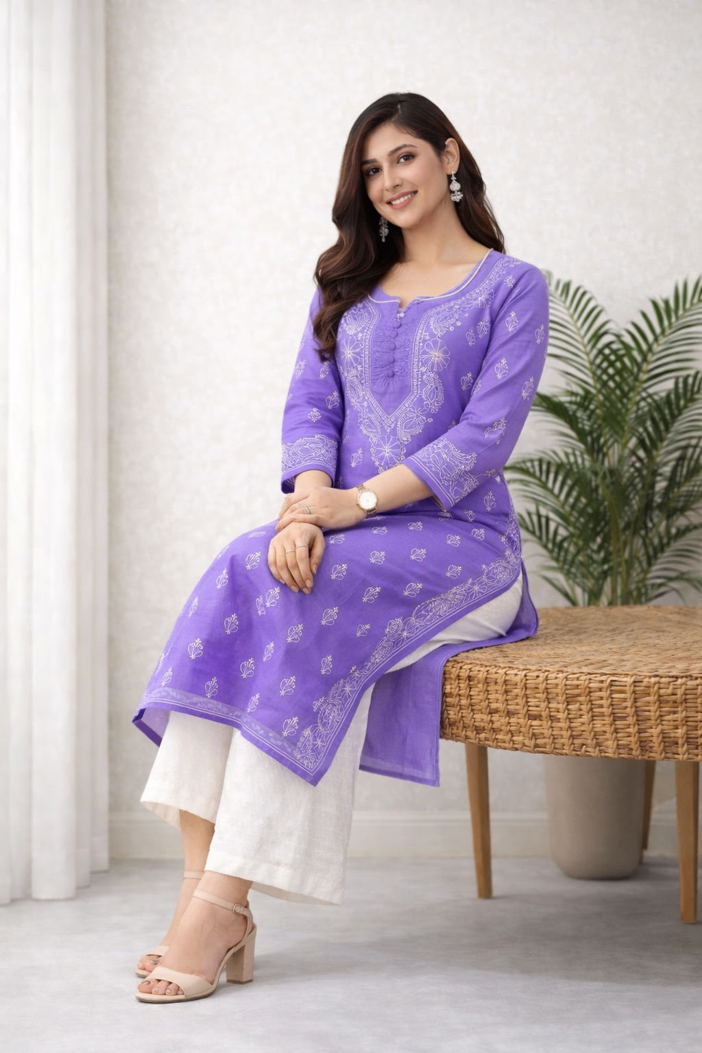 Karigiri Lavender Chikankari Cotton Kurti_KF0113