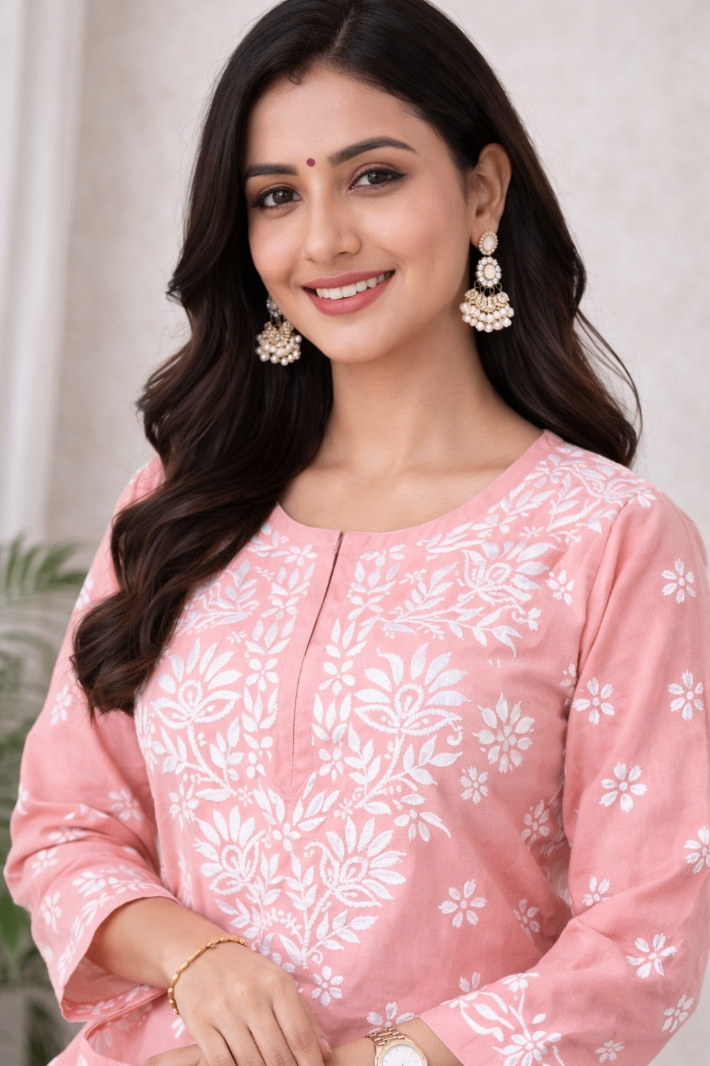 Karigiri Blush Pink Chikankari Cotton Kurti Set_KF0020