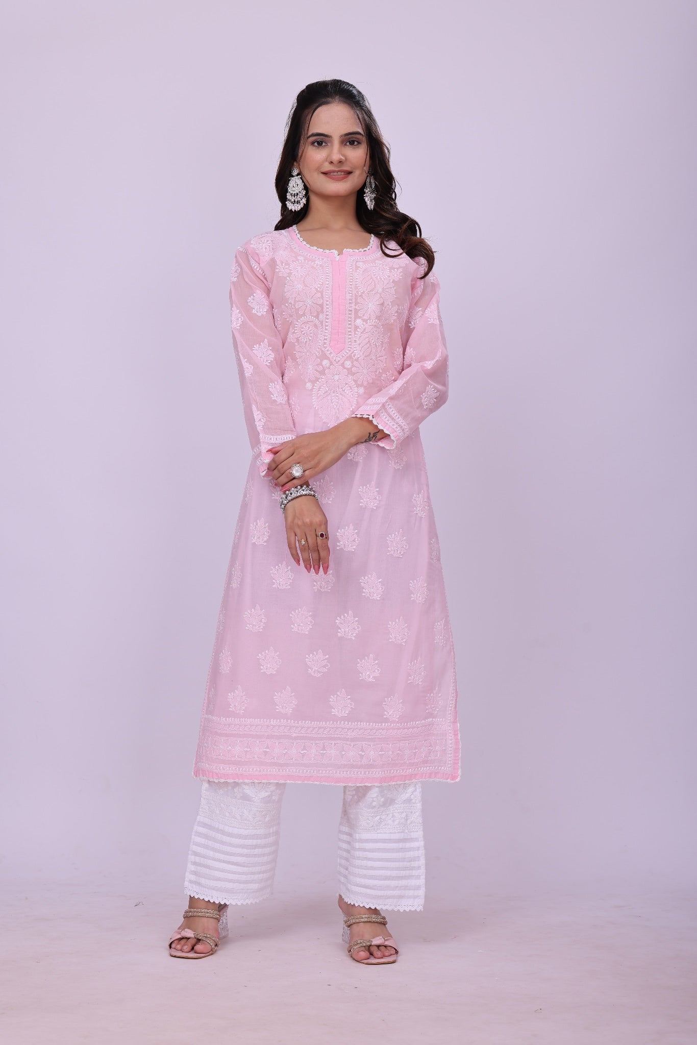 Karigiri Pink Chikankari Pure Cotton Kurta Women_KF0073