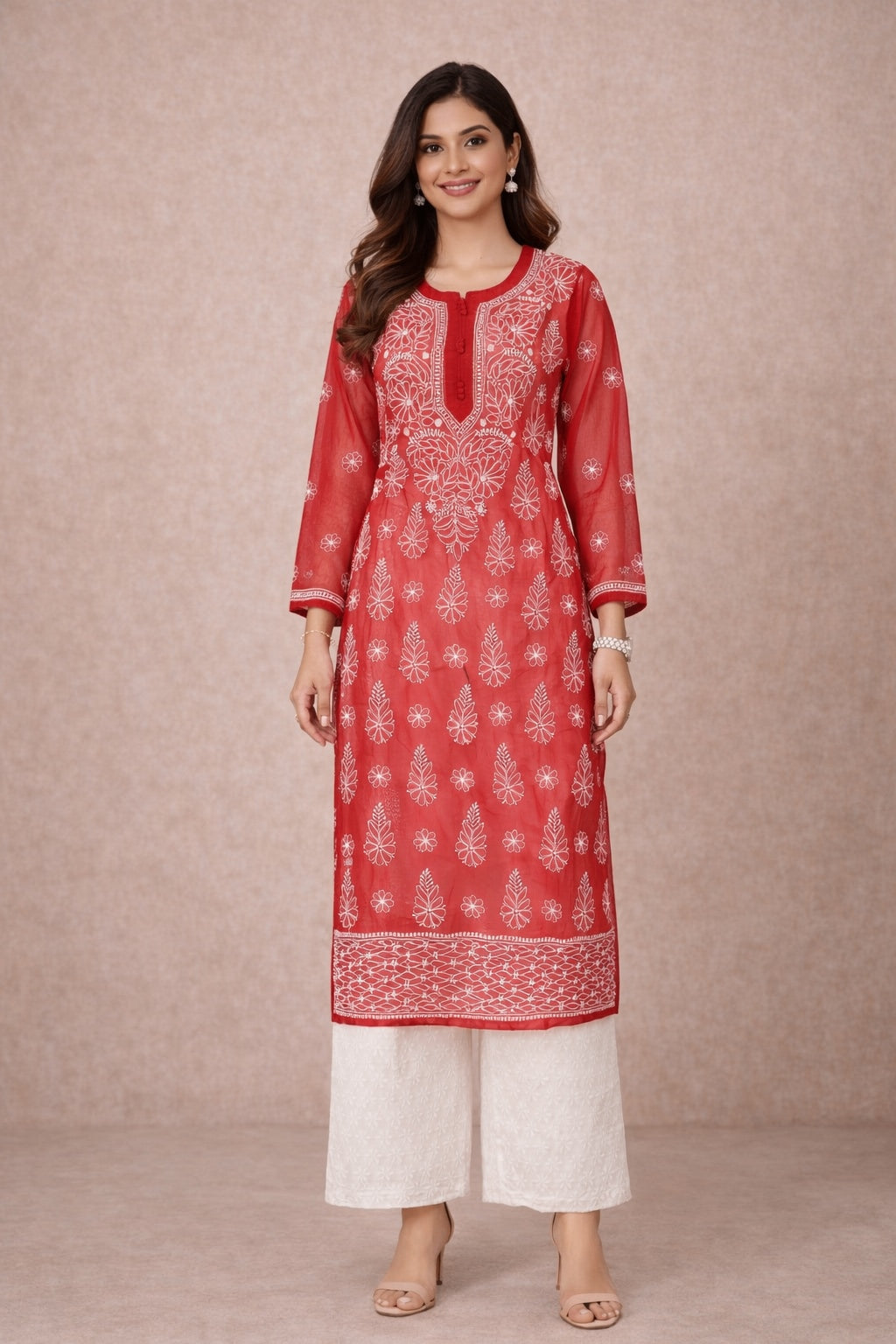 Karigiri Red Georgette Chikankari Kurti for Women_KF0171