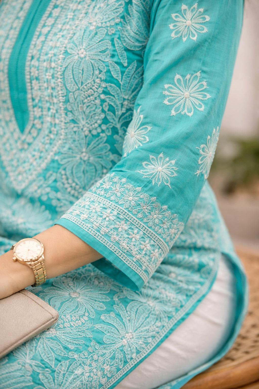 Karigiri Sea Green Chikankari Georgette Kurti_KF0071