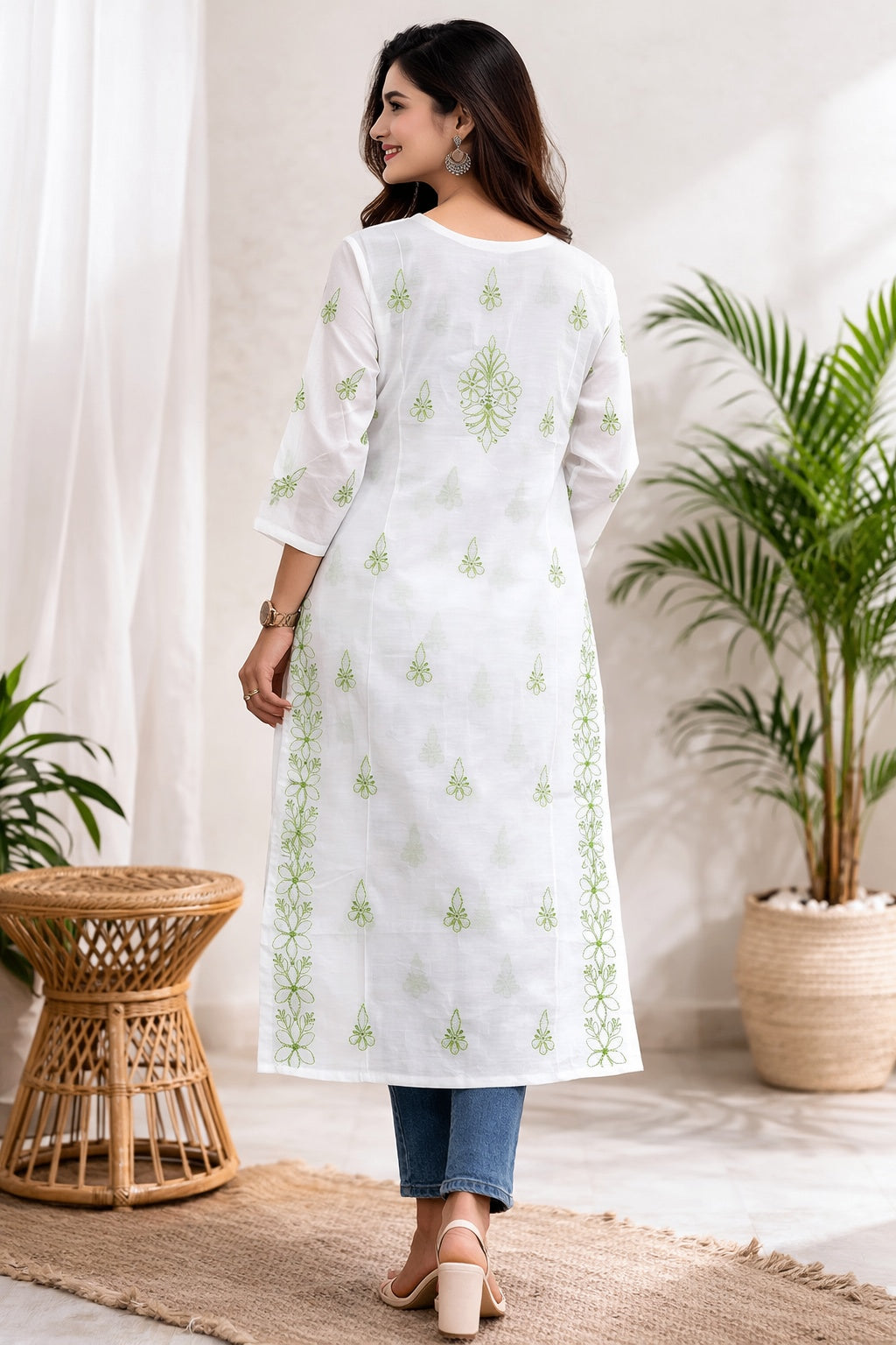 Karigiri White Chikankari Cotton Kurti Women_KF0128