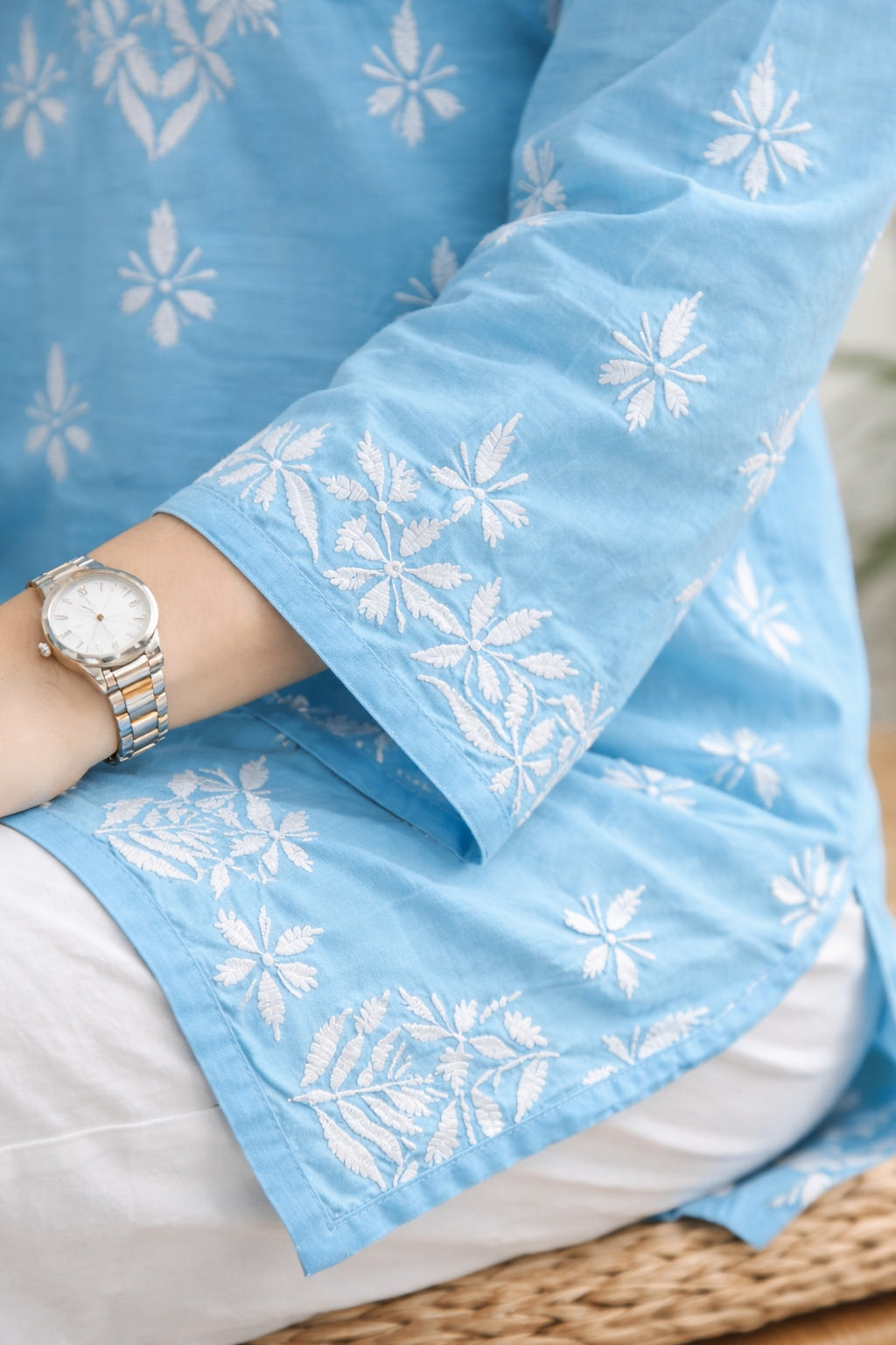 Karigiri Sky Blue Chikankari Rayon Short Kurti_KF0189