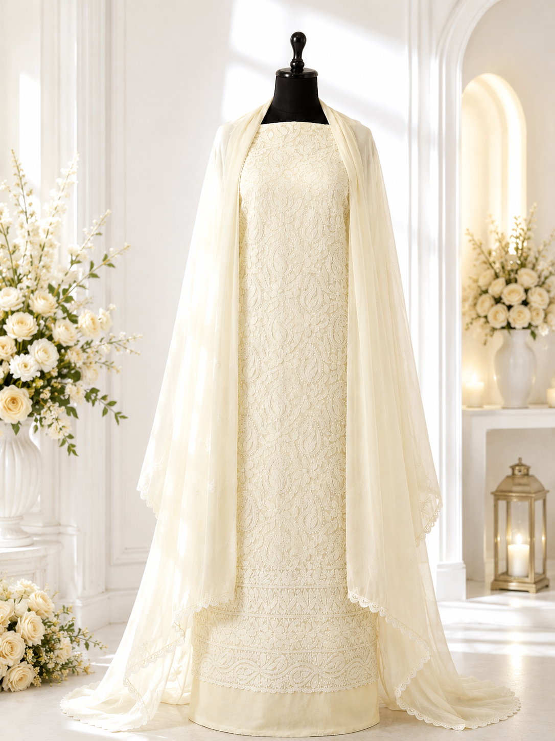 Karigiri Light Cream Chikankari Soft Cotton Dress Material