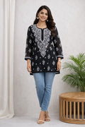 Karigiri Black Chikankari Georgette Short Kurti_KF0013