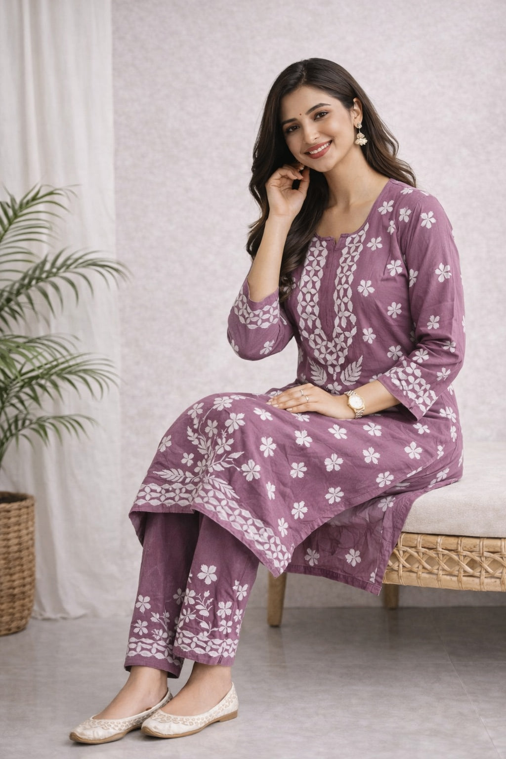 Karigiri Dusty Mauve Chikankari Kurti Set_KF0030