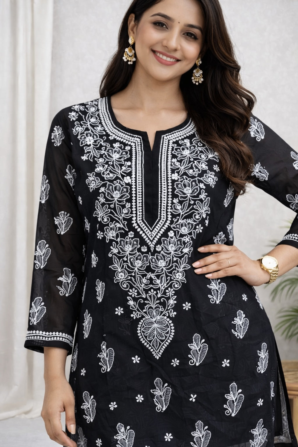 Karigiri Black Chikankari Georgette Short Kurti_KF0013