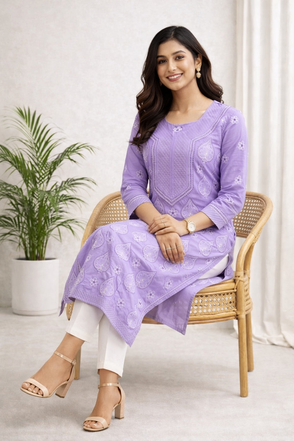 Karigiri Lavender Lucknowi Chikankari Cotton Kurti for Women_KF0089