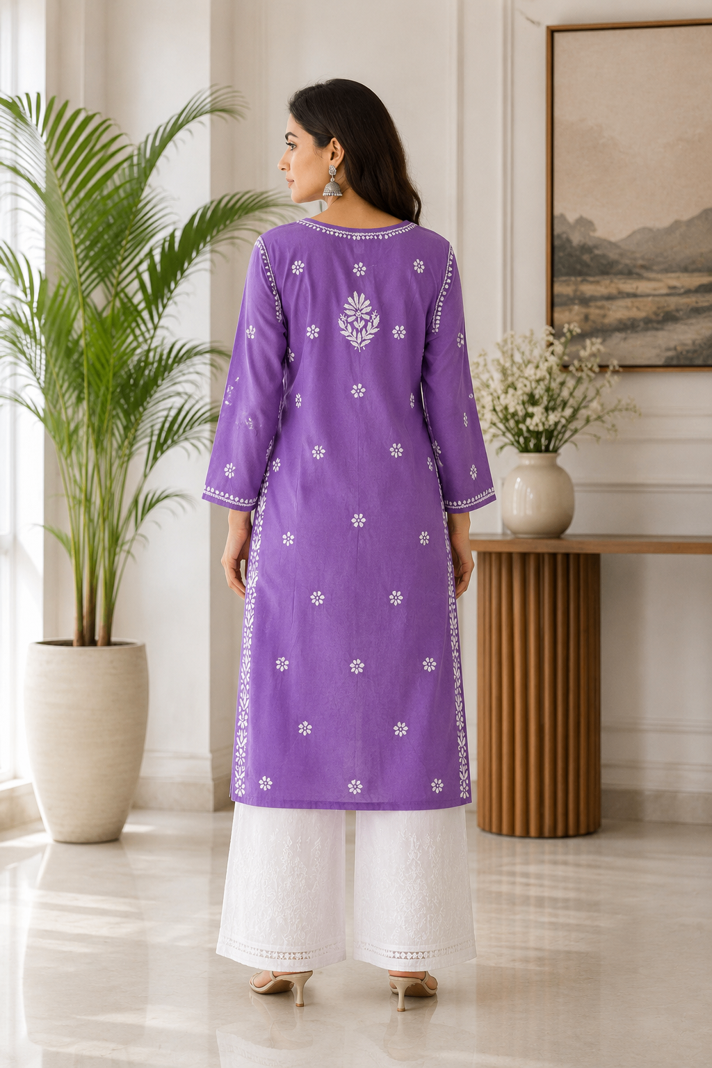 Karigiri Purple Chikankari Soft Mulmul Cotton Kurti_KF0161