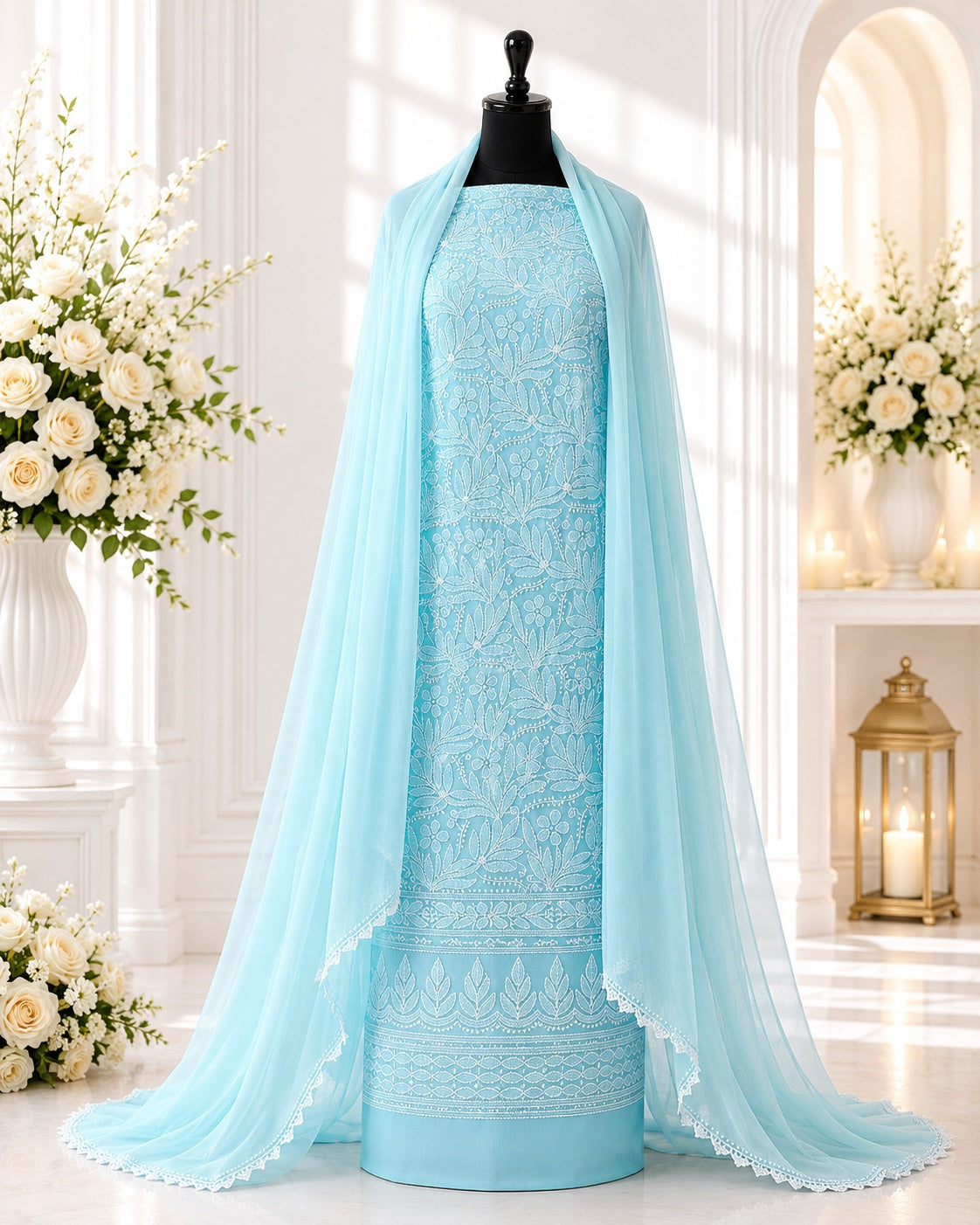 Karigiri Sky Blue Chikankari Soft Cotton Dress Material_KF0191