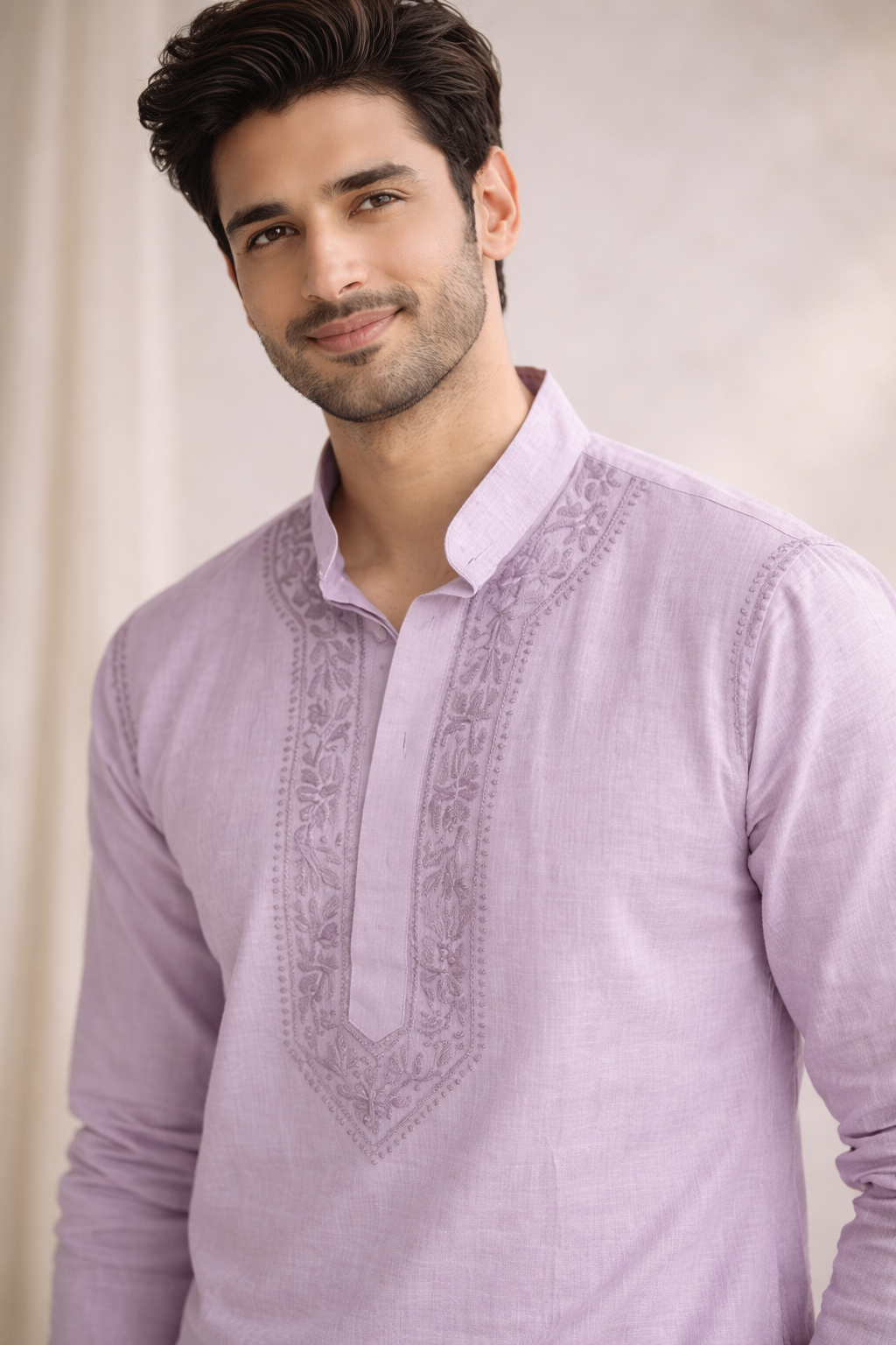 Karigiri Light Lavender Chikankari Cotton Men's Kurta_KF0034