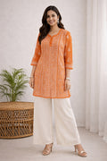 Karigiri Orange Georgette Chikankari Short Kurti_KF0139