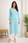 Karigiri Sky Blue Chikankari Cotton Kurti_KF0190