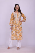 Karigiri Mustard Yellow Chikankari Printed Cotton Kurta_KF0220