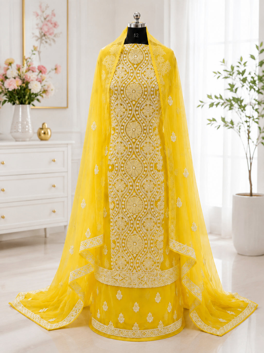 Karigiri Sunshine Yellow Georgette Panel Chikankari Suit_AFG009