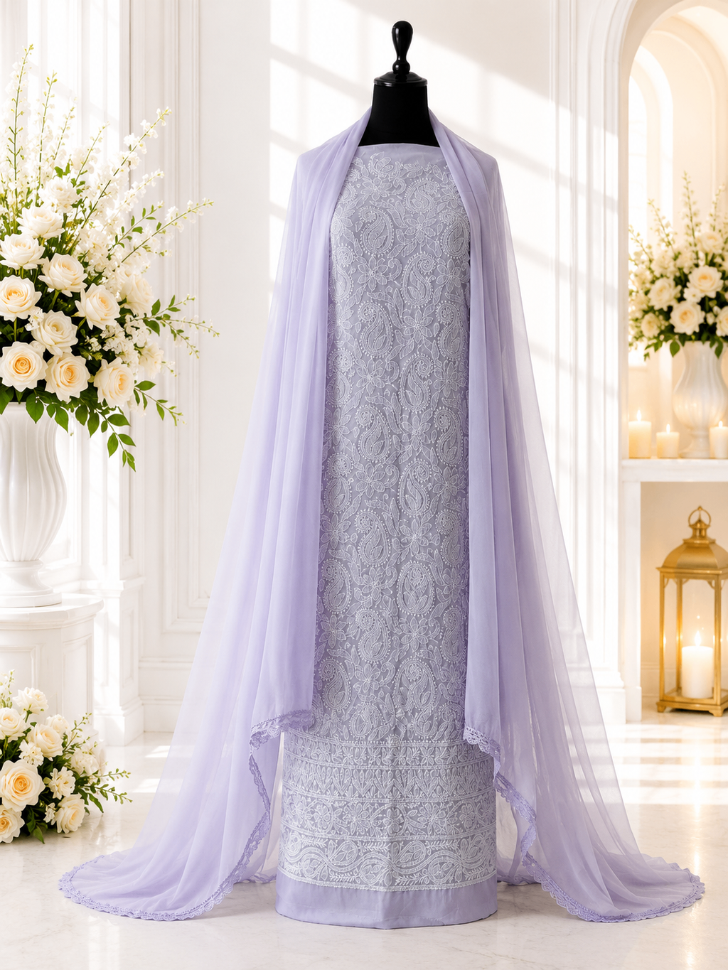Karigiri Lavender Chikankari Hand Embroidered Dress Material
