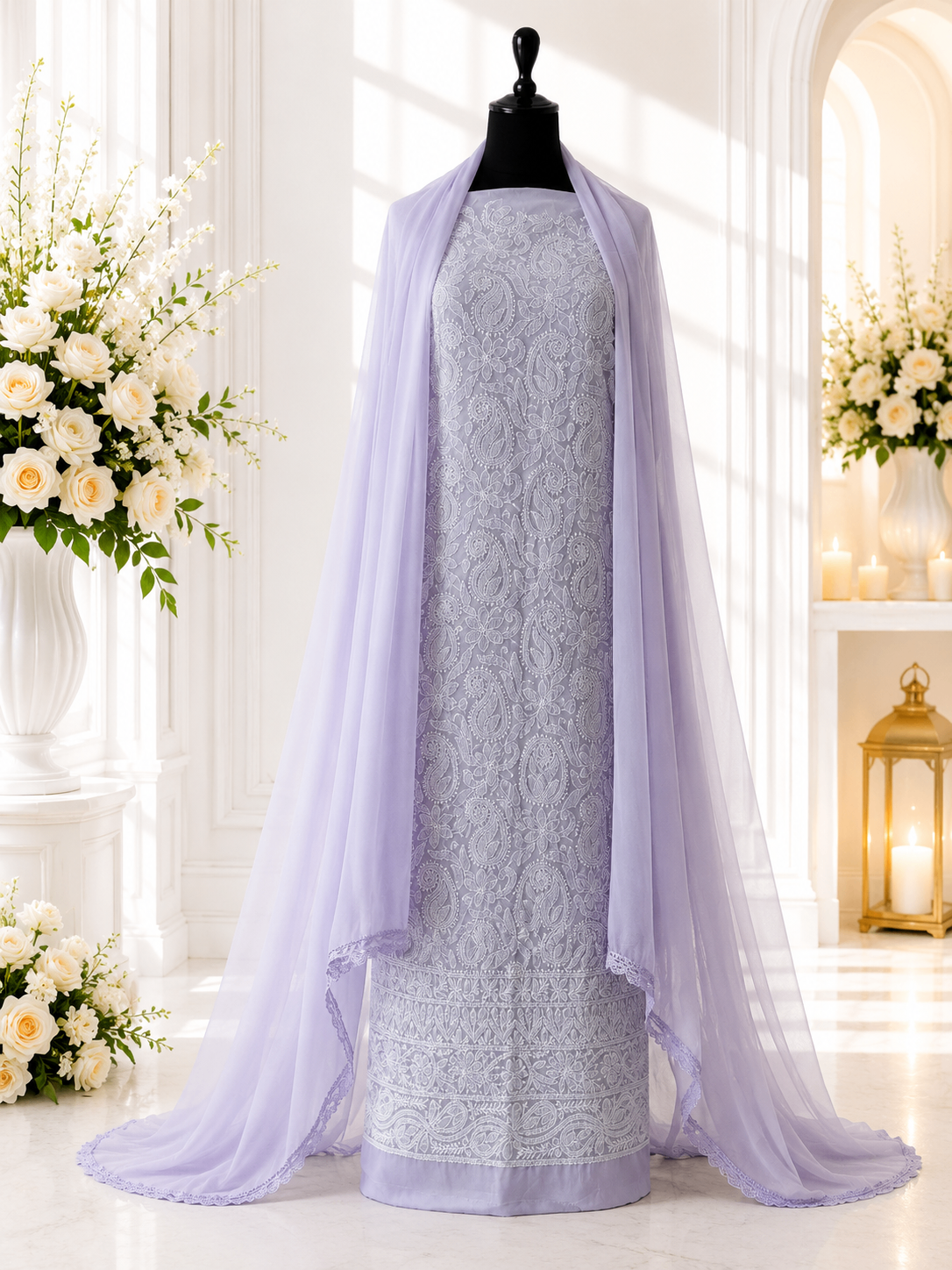 Karigiri Lavender Chikankari Hand Embroidered Dress Material