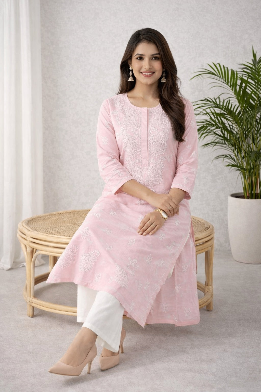 Karigiri Pink Chikankari Cotton Kurti for Women_KF0152