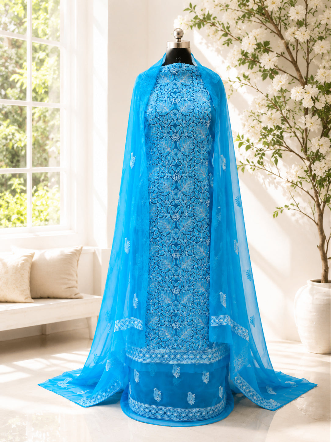 Karigiri Sky Blue Hand Embroidered Georgette Suit Set_AFG015