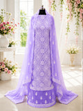 Karigiri Lavender Purple Hand Embroidered Georgette 3-Piece Dress Material_AFG031