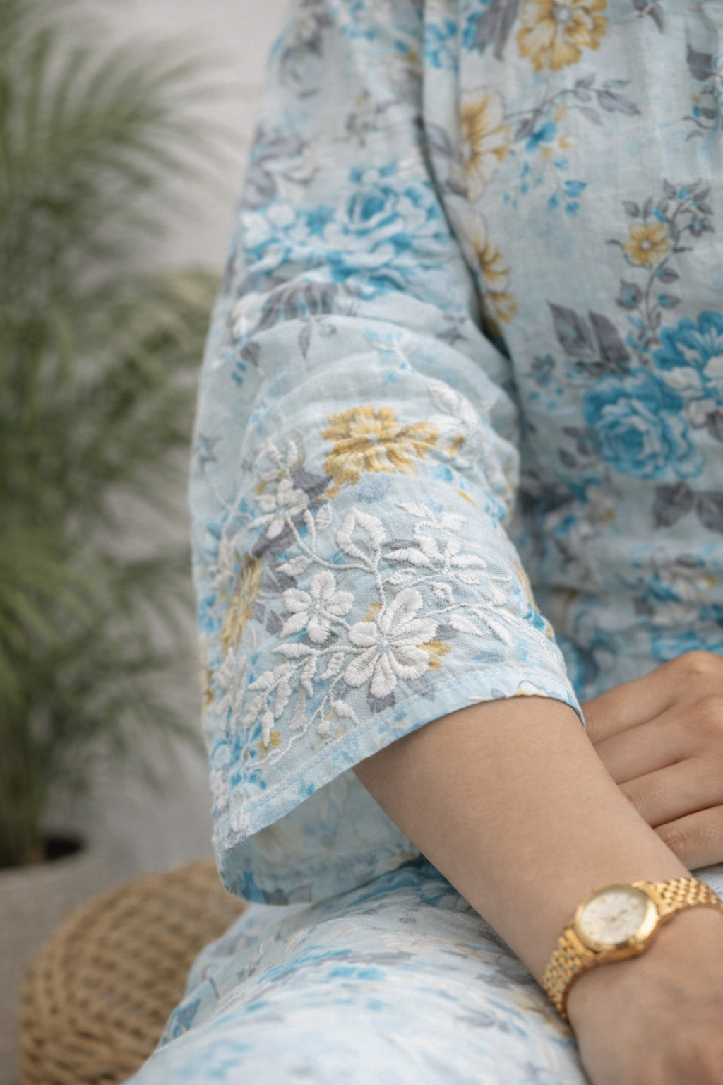 Karigiri Sky Blue Chikankari Cotton Kurti Pant Set_KF0181