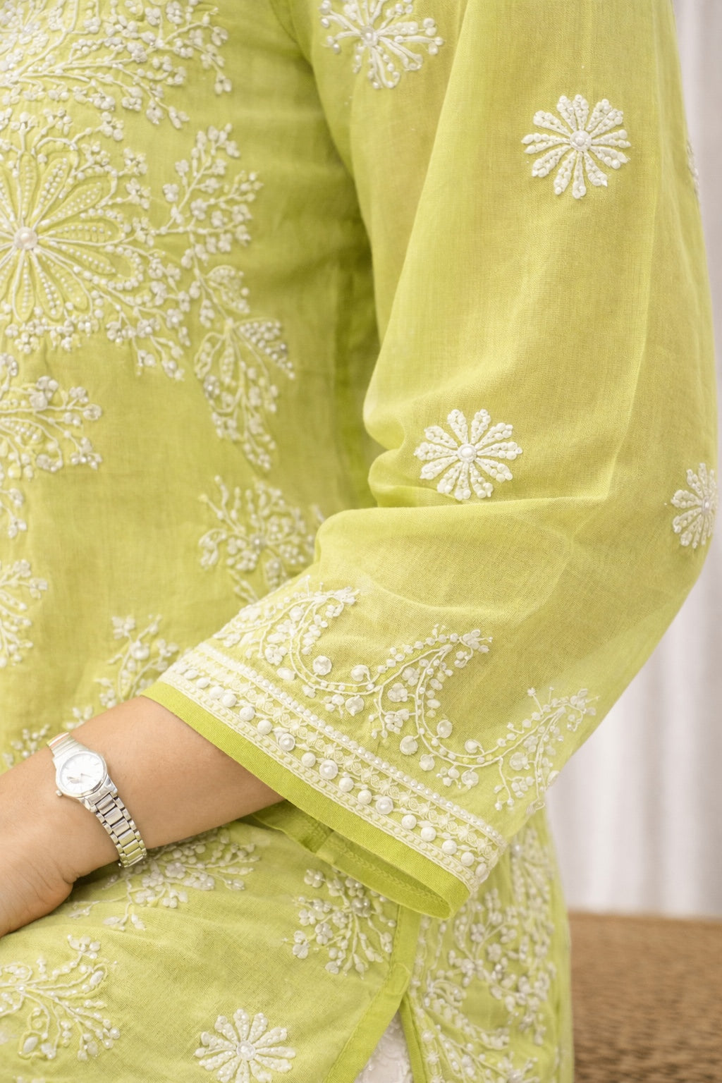 Karigiri Lime Green Chikankari Georgette Kurti_KF0117