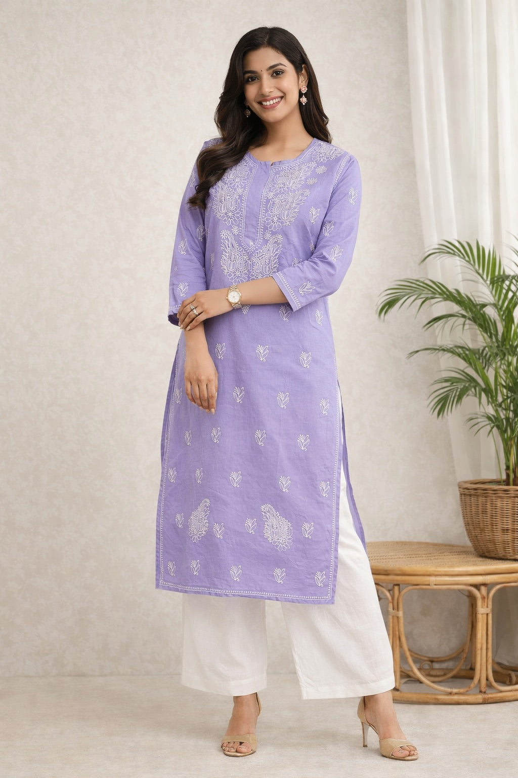 Karigiri Lavender Chikankari Cotton Kurti_KF0111