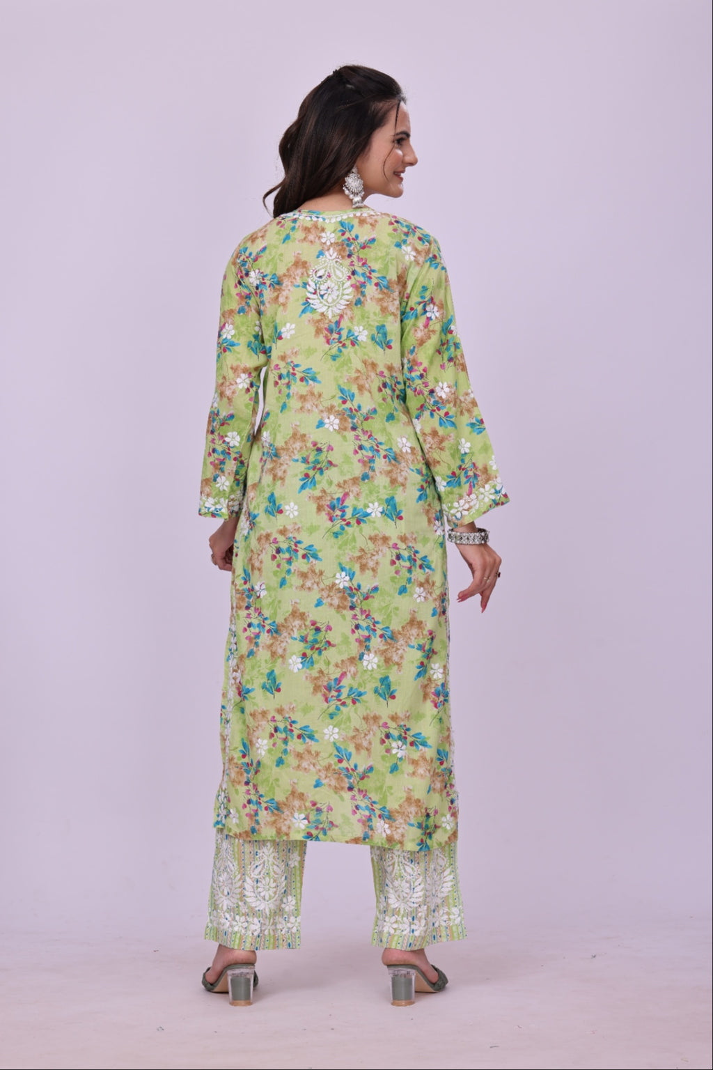 Karigiri Green Floral Chikankari Cotton Kurti Set_KF0058