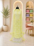 Karigiri Lemon Yellow Hand Embroidered Cotton 3-Piece Suit_AFC011