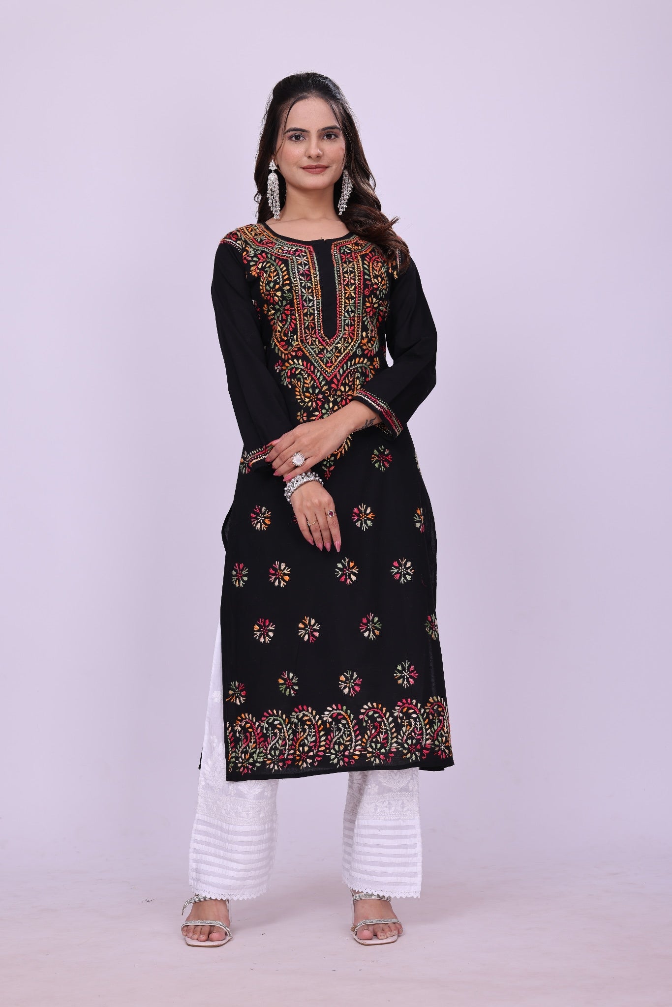 Karigiri Black Lucknowi Chikankari Cotton Kurta KF0211
